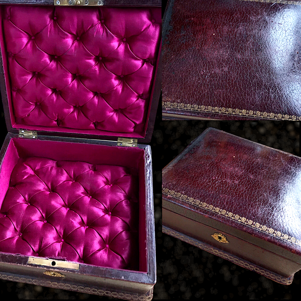 French Victorian Leather Tufted Silk Box (Magenta Pink)