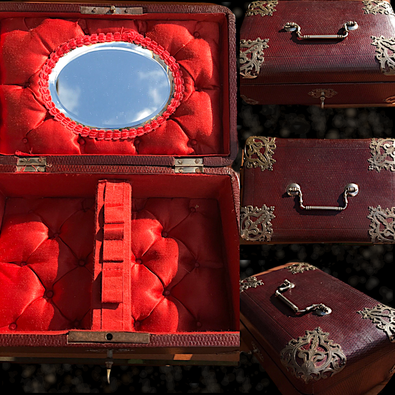French Victorian Leather Tufted Silk Box (Crimson Red)
