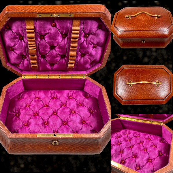 French Victorian Leather Tufted Silk Box (Magenta Pink)