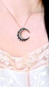 18K & Silver French Victorian Diamond Crescent Pendant