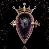 18K & Silver Victorian Diamond & Amethyst Crowned Heart Brooch-Pendant