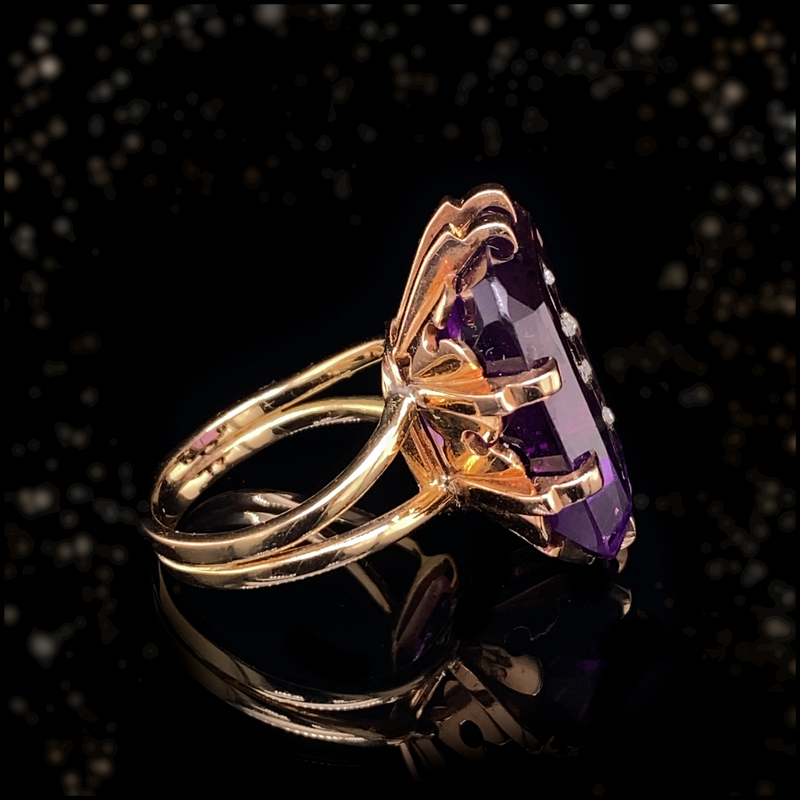 14K Victorian Diamond & Amethyst Initial S Ring