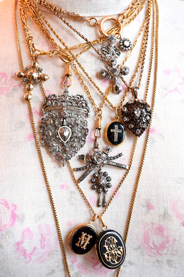 18K French Victorian Diamond Monogram AM/MA & Cross Black Enamel Locket c.1847