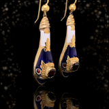 18K Victorian Garnet, Blue & White Enamel Snake Dangle Earrings