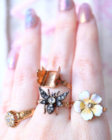 9K & Silver European Victorian Diamond Butterfly Ring