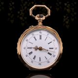 18K French Victorian Diamond Cherub, Dove & Anvil Enamel Pocket Watch