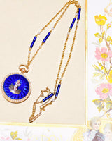 18K French Victorian Cherub & Dove Blue Guilloche Enamel Pearl Locket