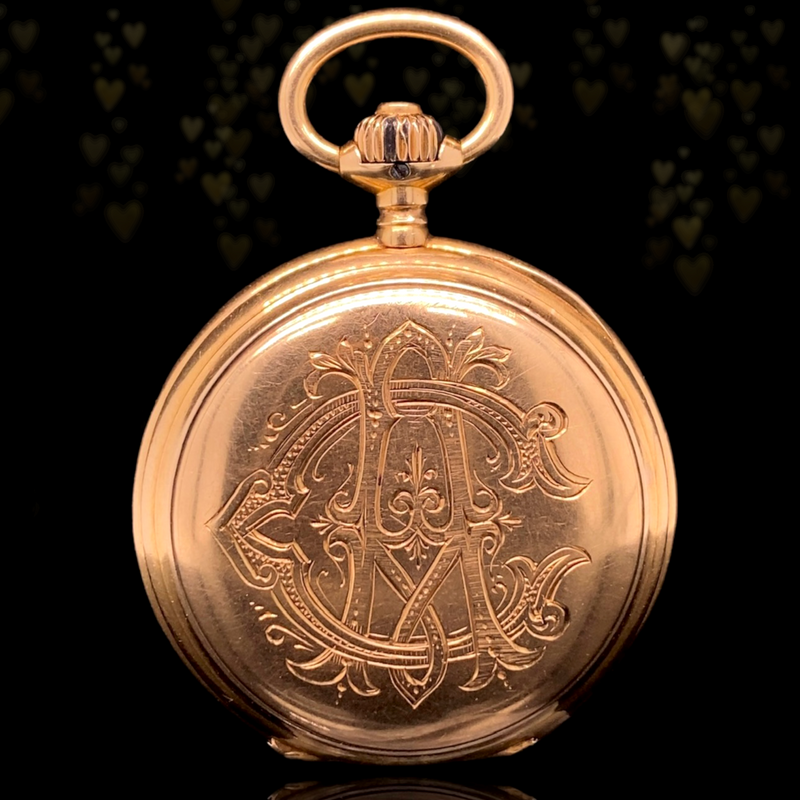 18K Swiss Victorian Longines Diamond Cherub & Fan Enamel Pocket Watch