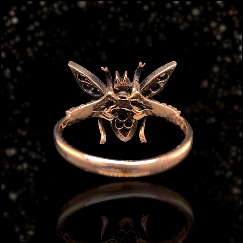 9K & Silver European Victorian Diamond Butterfly Ring