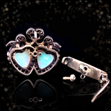 18K & Silver Victorian Diamond & Opal Crowned Double Heart Brooch-Pendant (With Detachable Brooch Pin)