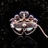 18K & Silver Victorian Diamond & Opal Crowned Double Heart Brooch-Pendant (With Detachable Brooch Pin)