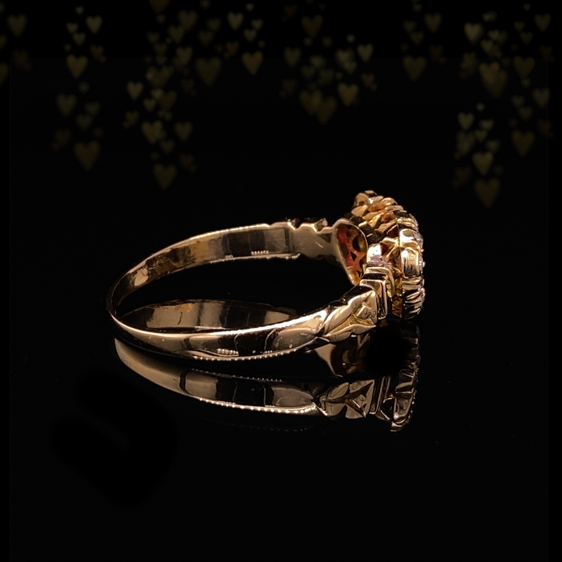 18K English Victorian Diamond, Sapphire & Ruby Double Heart Ring