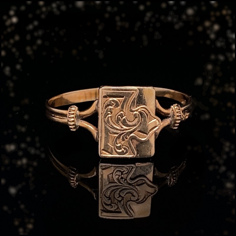 14K European Georgian Engraved Envelope Hidden Compartment Poison Ring Lace Jewels