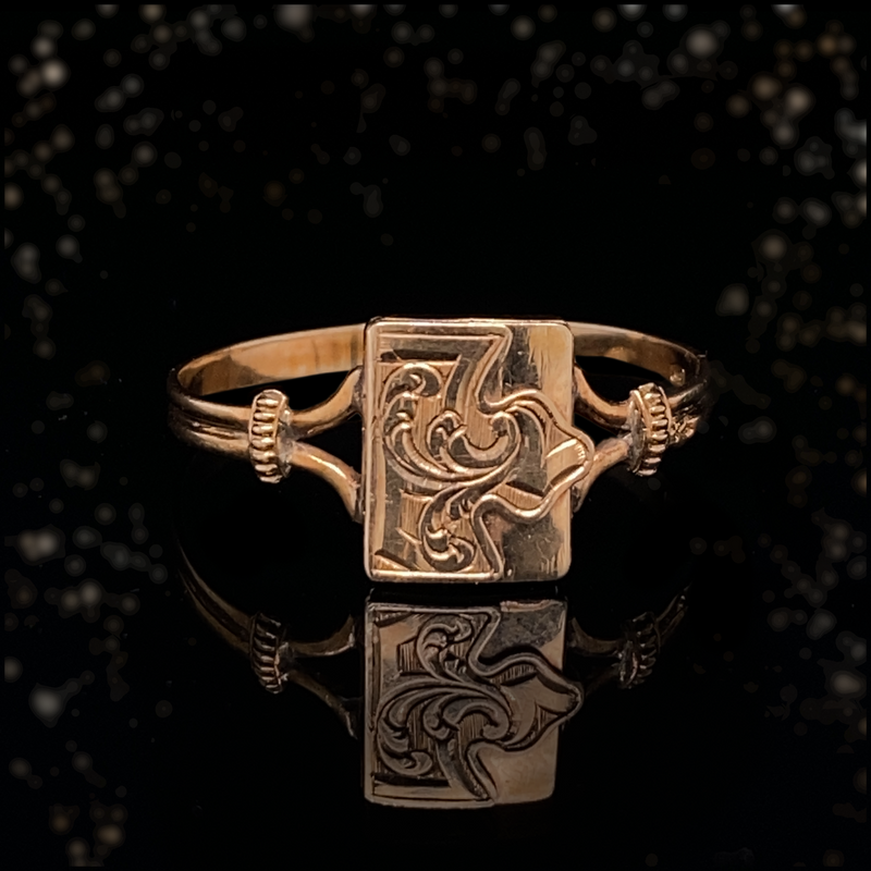 14K European Georgian Engraved Envelope Hidden Compartment Poison Ring