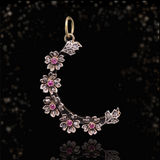 Sold on Layaway | 18K & Silver Victorian Diamond & Ruby Floral Crescent Pendant