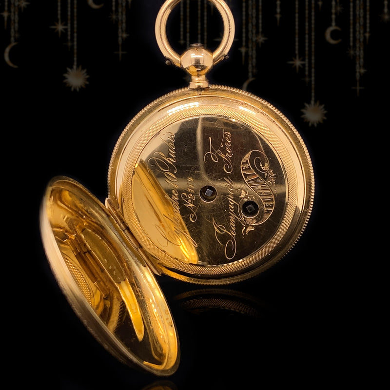 18K Swiss Victorian Jeanjaquet Frères Flower Bouquet Guilloche Enamel Pocket Watch with Winding Key