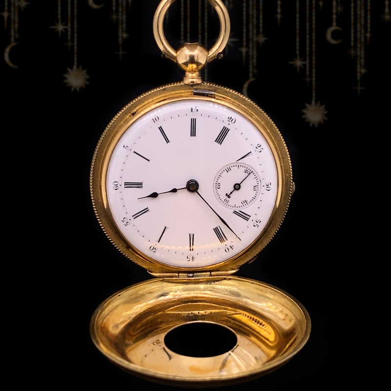 18K Swiss Victorian Jeanjaquet Frères Flower Bouquet Guilloche Enamel Pocket Watch with Winding Key