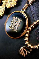 18K French Victorian Onyx & Diamond Initial M Locket