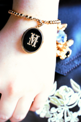 18K French Victorian Onyx & Diamond Initial M Locket