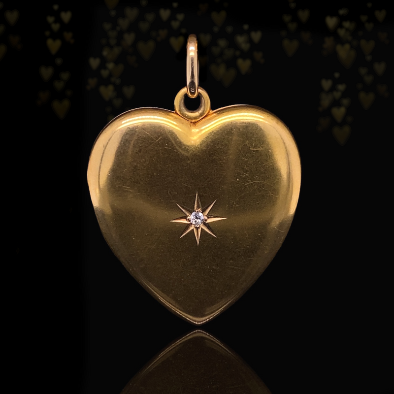 14K Victorian Diamond Heart Locket with Engraved "Milda" On Reverse