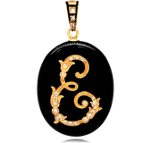 14K Victorian Onyx & Diamond Initial E Pendant