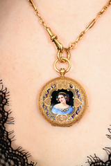 18K Swiss Victorian Patek & Cie (Patek Philippe) Diamond Portrait Lady Enamel Pocket Watch with Bloodstone Winding Key