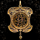 18K European Victorian/Edwardian Diamond & Ruby Monogram AP/PA Plique A Jour Enamel Pendant