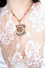 18K European Victorian/Edwardian Diamond & Ruby Monogram AP/PA Plique A Jour Enamel Pendant