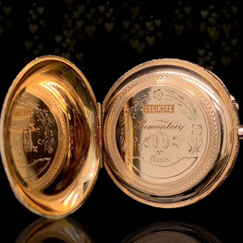 14K Victorian Portrait Lady & Gentleman Couple Enamel Pocket Watch