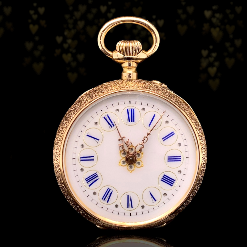 14K Victorian Portrait Lady & Gentleman Couple Enamel Pocket Watch