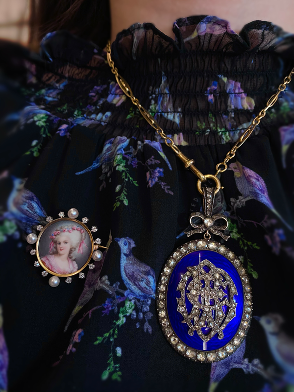 18K French Victorian Diamond & Pearl Lady Portrait Brooch-Pendant