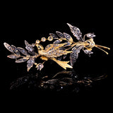 18K & Silver German Victorian White Sapphire Bird Floral Spray Bouquet Brooch with Original Lithograph