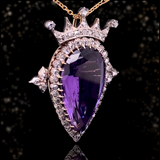 18K & Silver Victorian Diamond & Amethyst Crowned Heart Brooch-Pendant