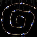 14K Victorian Star Blue & White Guilloche Enamel Chain 19.75"