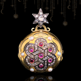 18K & Silver Victorian Diamond, Ruby & Pearl Enamel Lover's Knot Vinaigrette Locket with Star Bail