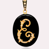 14K Victorian Onyx & Diamond Initial E Pendant