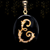14K Victorian Onyx & Diamond Initial E Pendant
