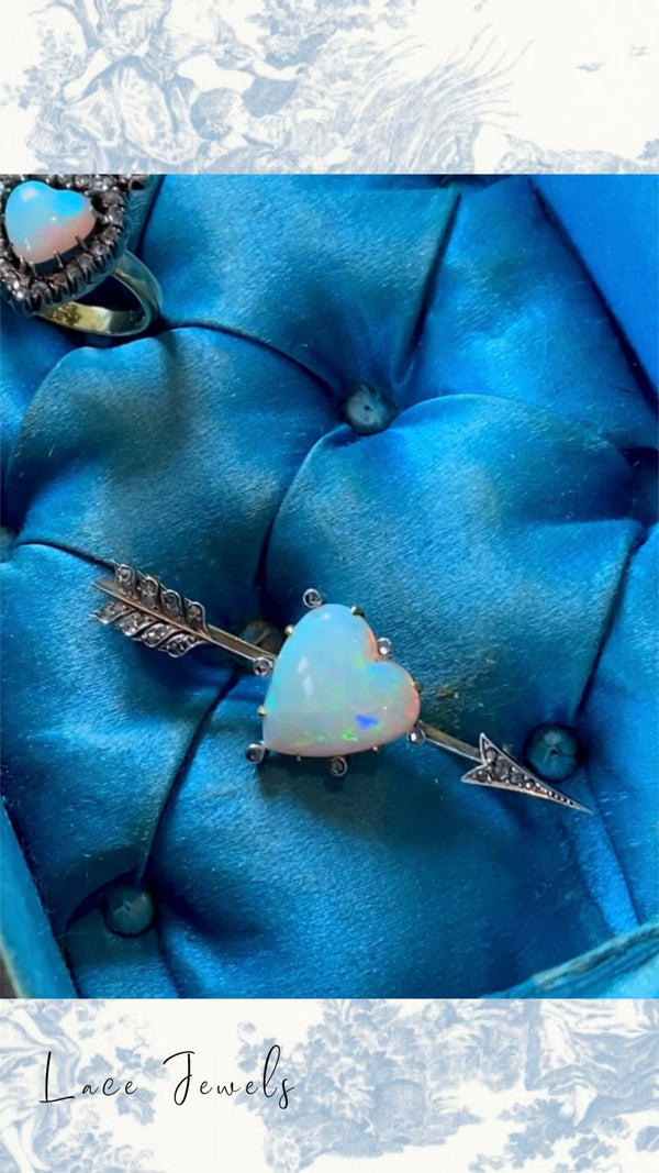 18K & Silver Victorian Diamond & Opal Crowned Heart Ring