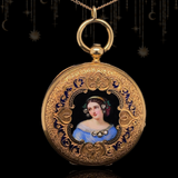18K Swiss Victorian Patek & Cie (Patek Philippe) Diamond Portrait Lady Enamel Pocket Watch with Bloodstone Winding Key