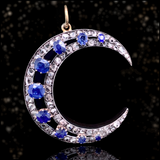 14K & Silver German Victorian Diamond & Sapphire Crescent Pendant