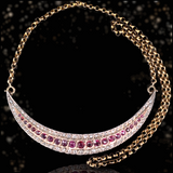 9K & Silver Victorian Diamond & Ruby Crescent Brooch-Necklace with Detachable Chain 18"