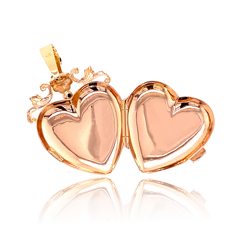 18K French Victorian Floral Engraved Puffy Heart Locket