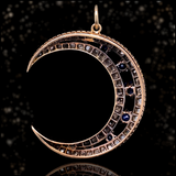 14K & Silver German Victorian Diamond & Sapphire Crescent Pendant