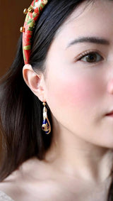 18K Victorian Garnet, Blue & White Enamel Snake Dangle Earrings