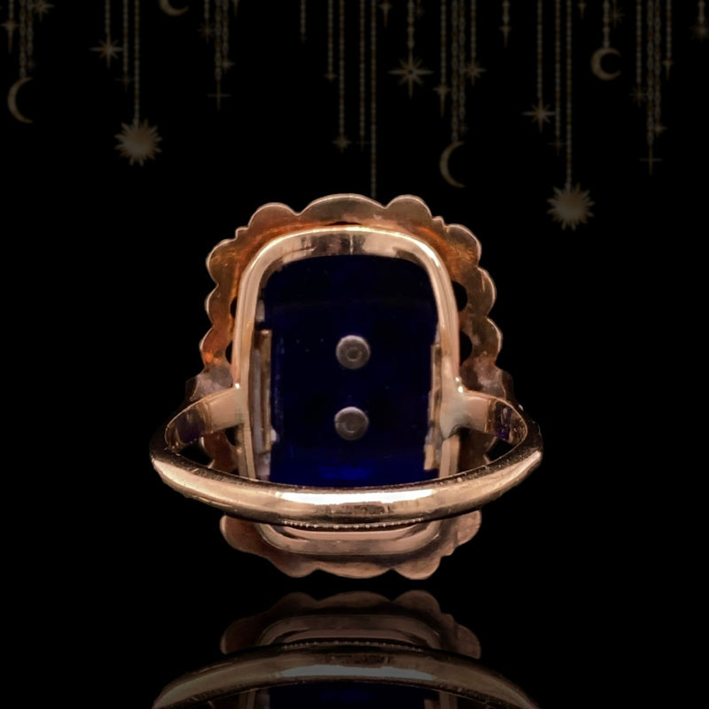 14K & Silver Dutch Victorian Diamond Bristol Blue Bague Au Firmament Ring