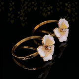 18K Victorian Diamond Pansy White & Yellow Enamel Ring Set (Pair)