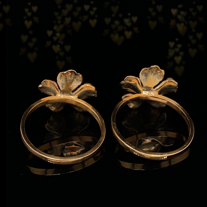 18K Victorian Diamond Pansy White & Yellow Enamel Ring Set (Pair)