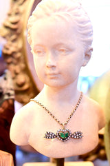 Sold on Layaway | 14K & Silver Victorian Diamond & Emerald Winged Heart Pendant