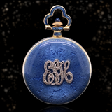 14K Swiss Victorian Longines Diamond Monogram ESH & Floral Blue Guilloche Enamel Pocket Watch