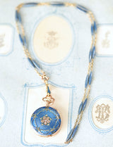 14K Swiss Victorian Vulcain Diamond & Guilloche Enamel Pocket Watch Necklace Chain